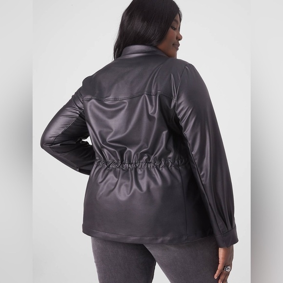 Lane Bryant Faux Leather Shirt Jacket Black  Size 14 NWT - Picture 2 of 14